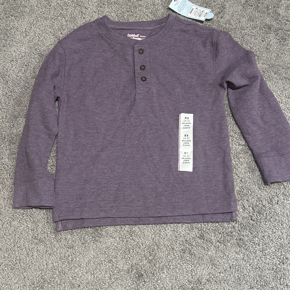 Cat & Jack Henley T-Shirt Boys XS‎ 4/5 Purple Textured Relaxed Long Sleeve NWT
